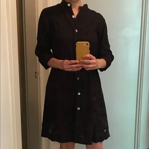 Black Linen Shirtdress Duster XS